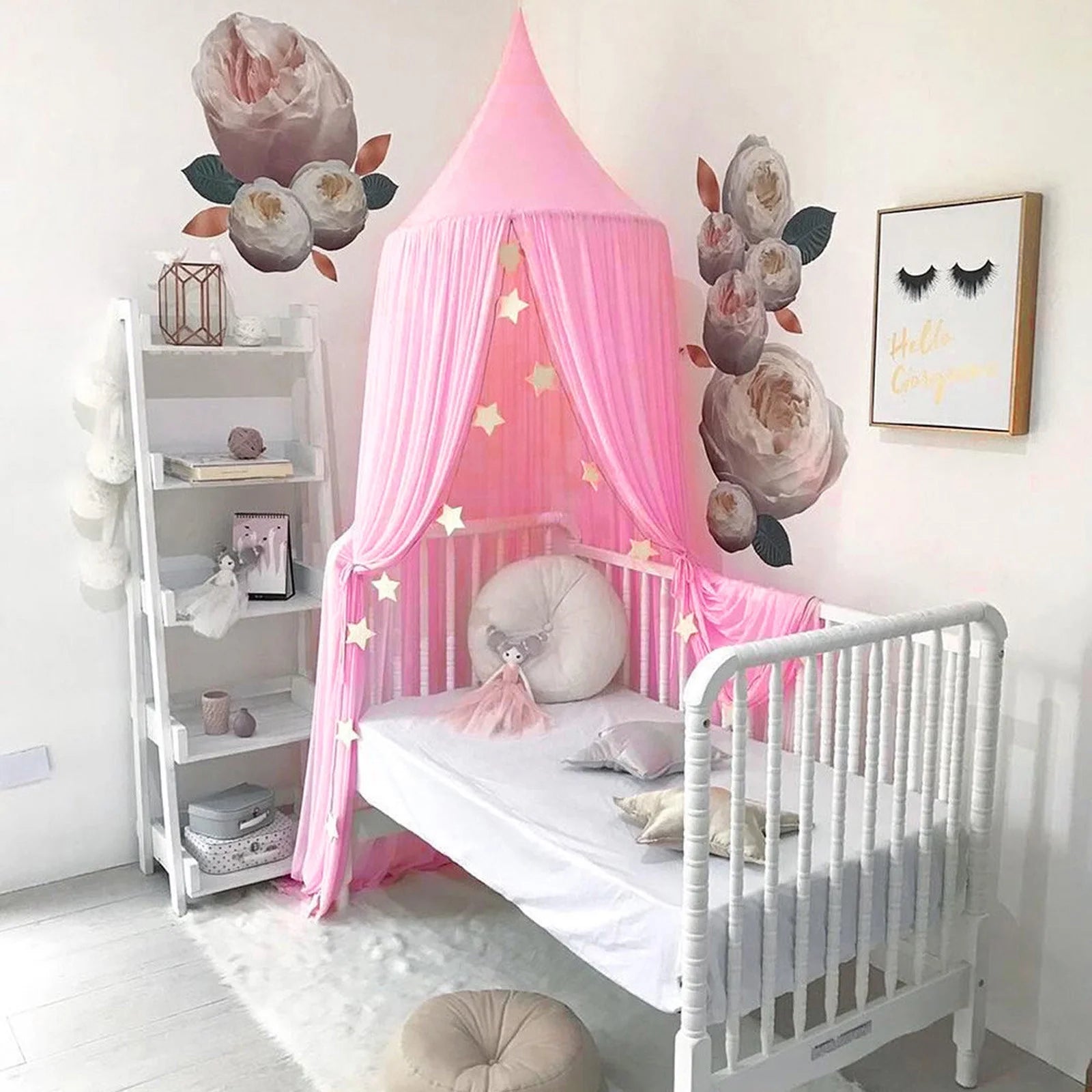 Pink Cotton Baby Bed Canopy Mosquito Net O48111