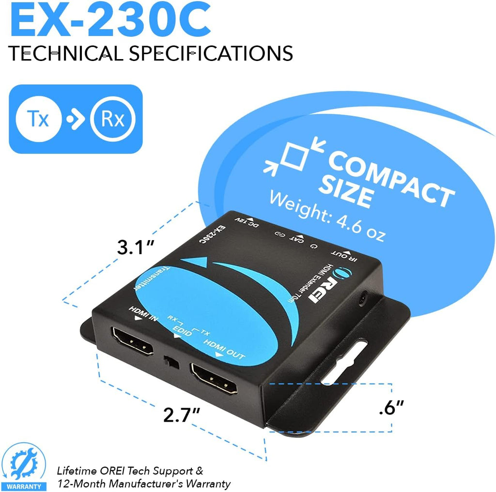 4K HDMI Over CAT6/CAT7 Extender RJ45 4K@30Hz Upto 130 Ft 1080P Upto 230 FT Full HD POC Transmitter & Receiver IR Loop Out A81102