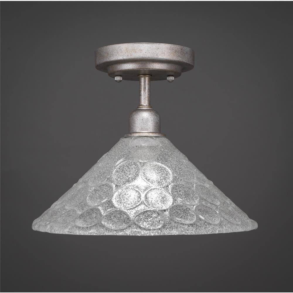 Vintage 12 inch One Light Semi-Flush Mount Aged Silver Finish with Italian Bubble Glass W718092