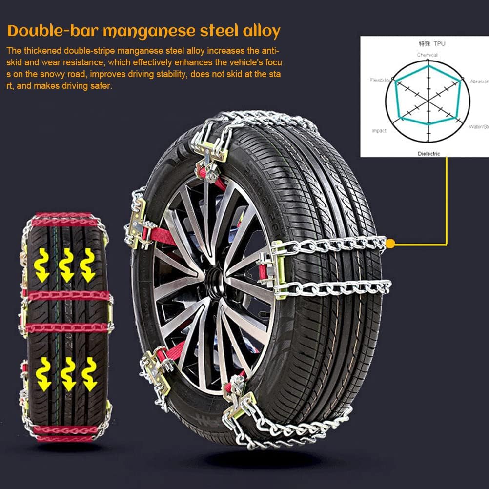 Snow Chains for Car, Anti Slip, Tire Width 165-275mm, Heavy Duty, Pack of 2 U848267