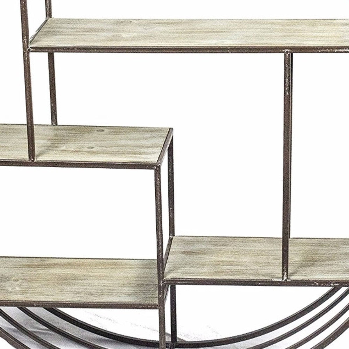 Brown Round Metal Wall Shelf with Wooden Shelves W46115
