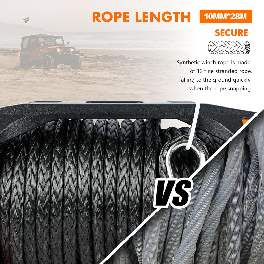12V 13500 lb Load Capacity Electric Winch with Synthetic Rope and Wireless Remote R98916