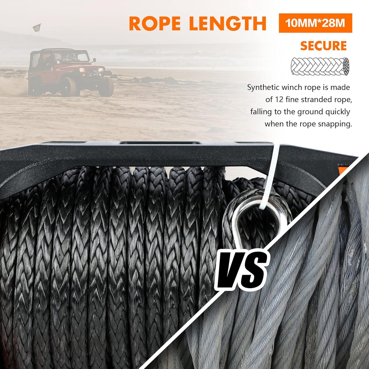12V 13500 lb Load Capacity Electric Winch with Synthetic Rope and Wireless Remote R98916