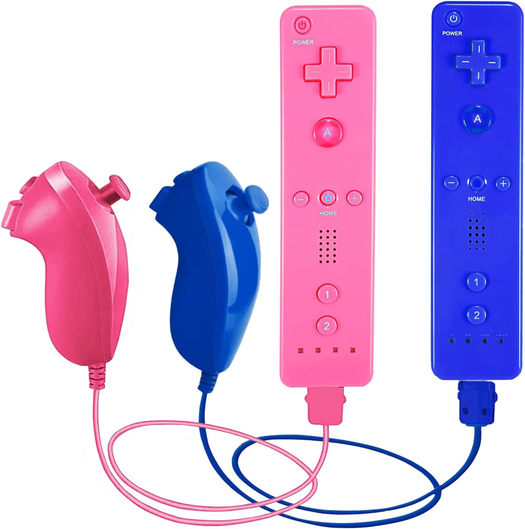2 Pack Remote Controller and Nunchuck Joystick with Silicone Case and Wrist Strap (Pink and Blue) W1561