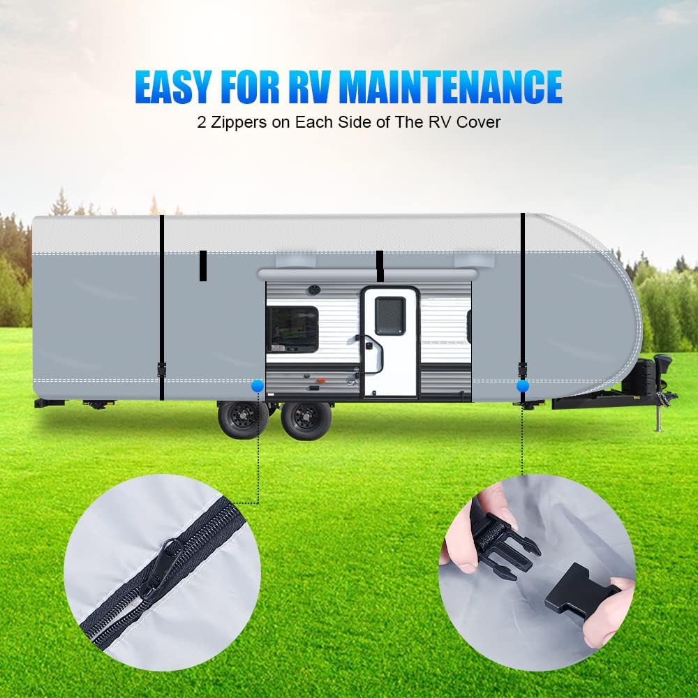 600D Ripstop RV Cover with 4 Tire Covers & Tongue Jack Cover & 6 Gutter Cover C20499