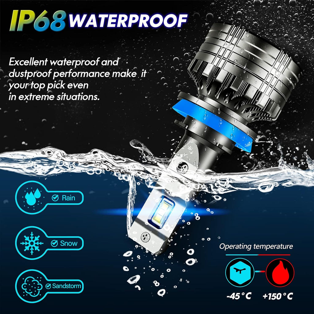 LED Headlight Bulbs Conversion Kit 6500K Cool White IP68 Waterproof, Pack of 2 R184