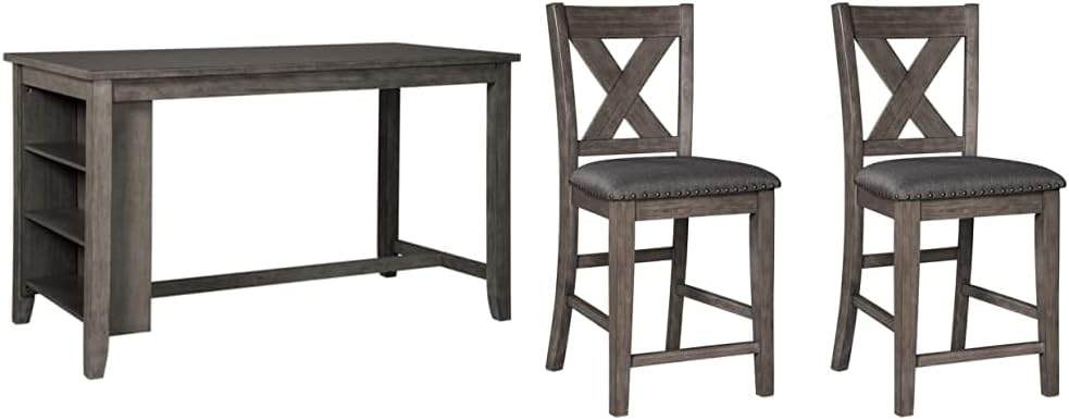 Rustic Counter Height Dining Table with Storage, Dark Gray U811