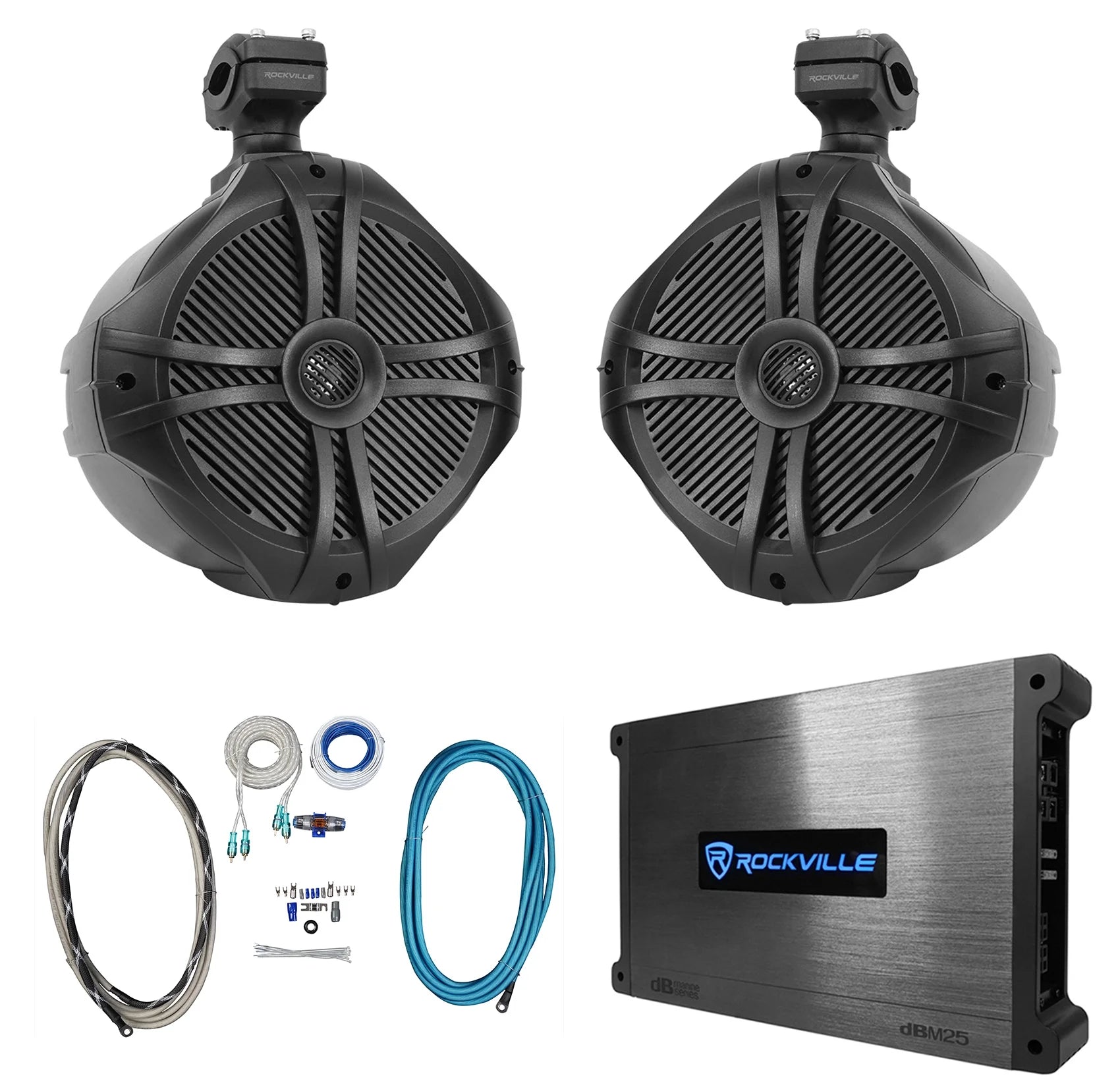 8" Black 600w Marine Wakeboard Tower Speakers with Amplifier Kit N4626