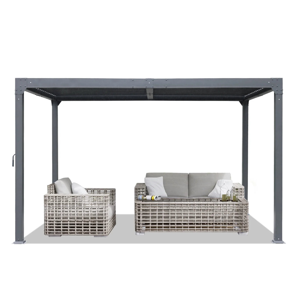 13 x 10 ft. Outdoor Aluminum Louvered Pergola Waterproof Gazebo with 2 Adjustable Rainproof Panels - Dark Gray I367