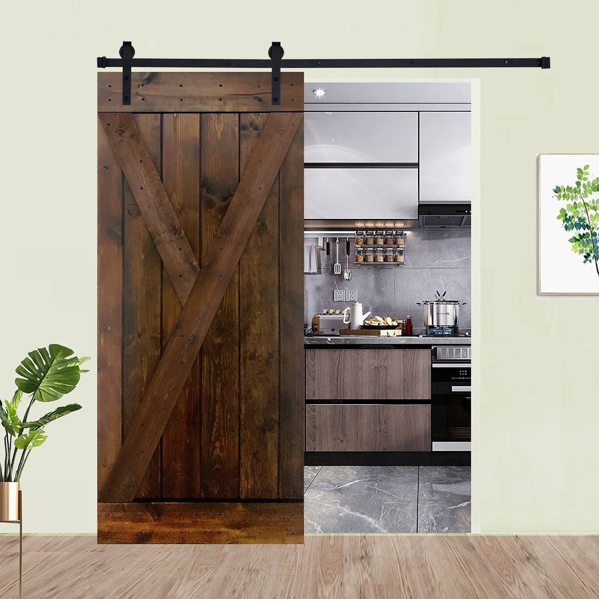Paneled Manufactured Wood Barn Door with Installation Hardware Kit R28260