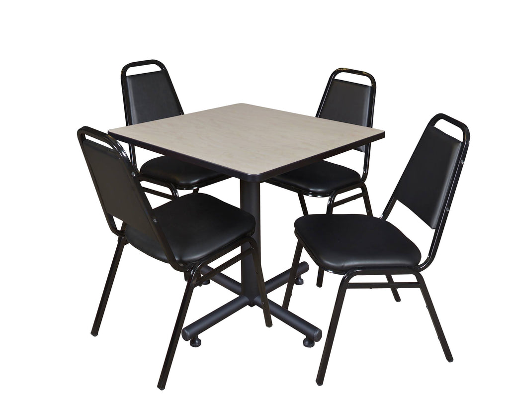 Cherry Square Breakroom Table & 4 Black Stack Chairs M938056