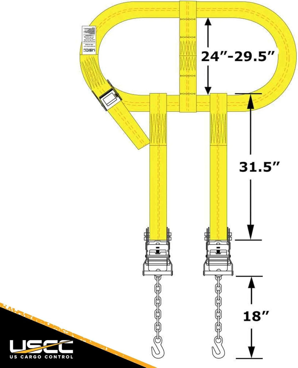 Side Mount Wheel Net with Cam Buckle, Two Ratchets and Chain Extensions, Polyester Webbing I2010