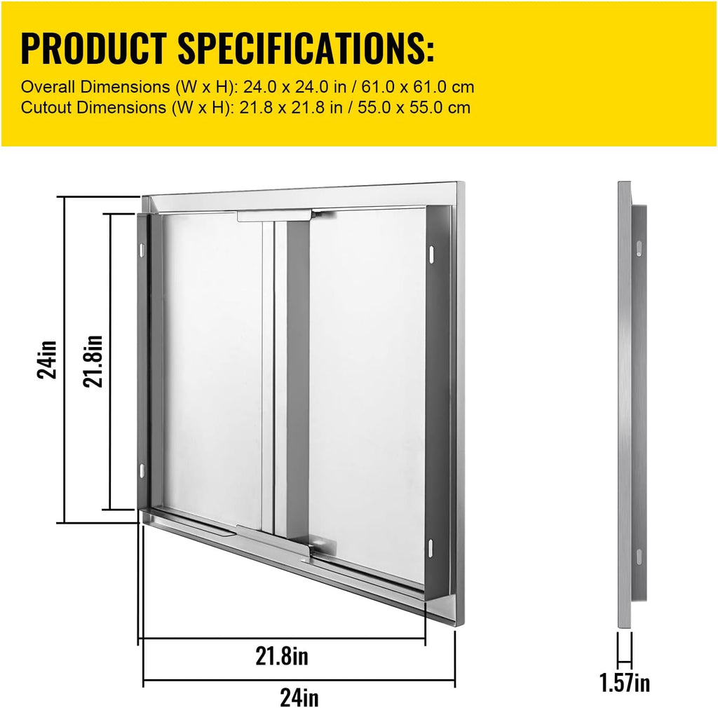 24 x 24 Inch Double BBQ Door Stainless Steel with Recessed Handle P18163