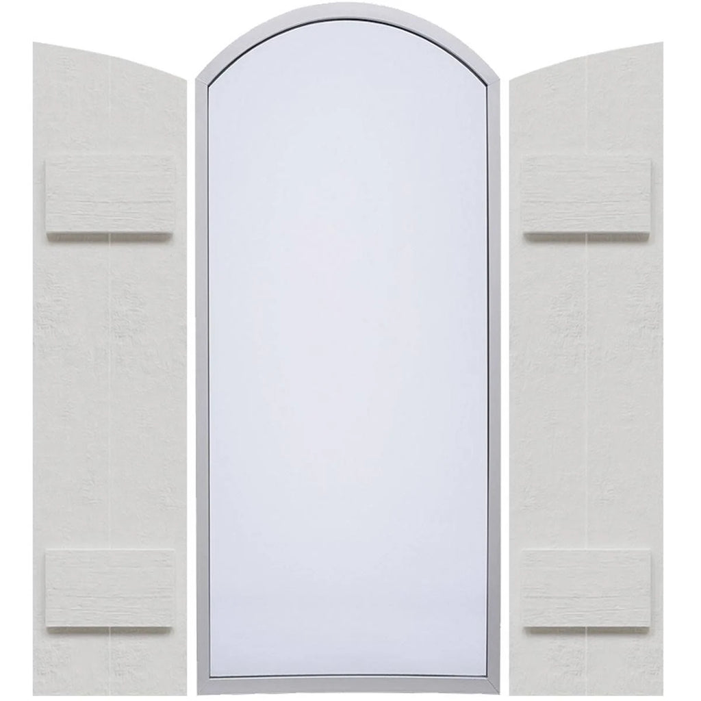 Rustic Faux Wood Shutters with Elliptical Arch Top X600