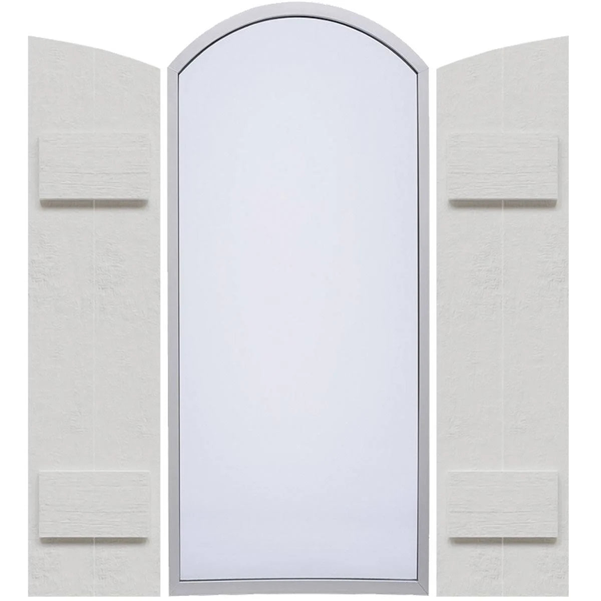 Rustic Faux Wood Shutters with Elliptical Arch Top X600