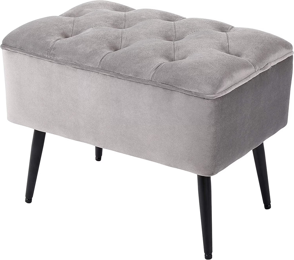 Grey Velvet Ottoman Foot Stool with Steel Legs S12622