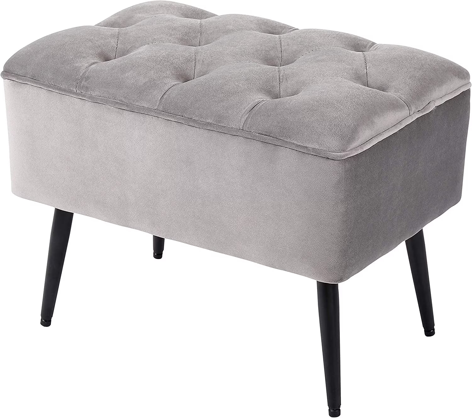 Grey Velvet Ottoman Foot Stool with Steel Legs S12622