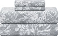 Cooling Queen Sheet Set 4-Piece 100% Cotton Sateen 300TC Grey Floral 16" Deep Pocket F77829