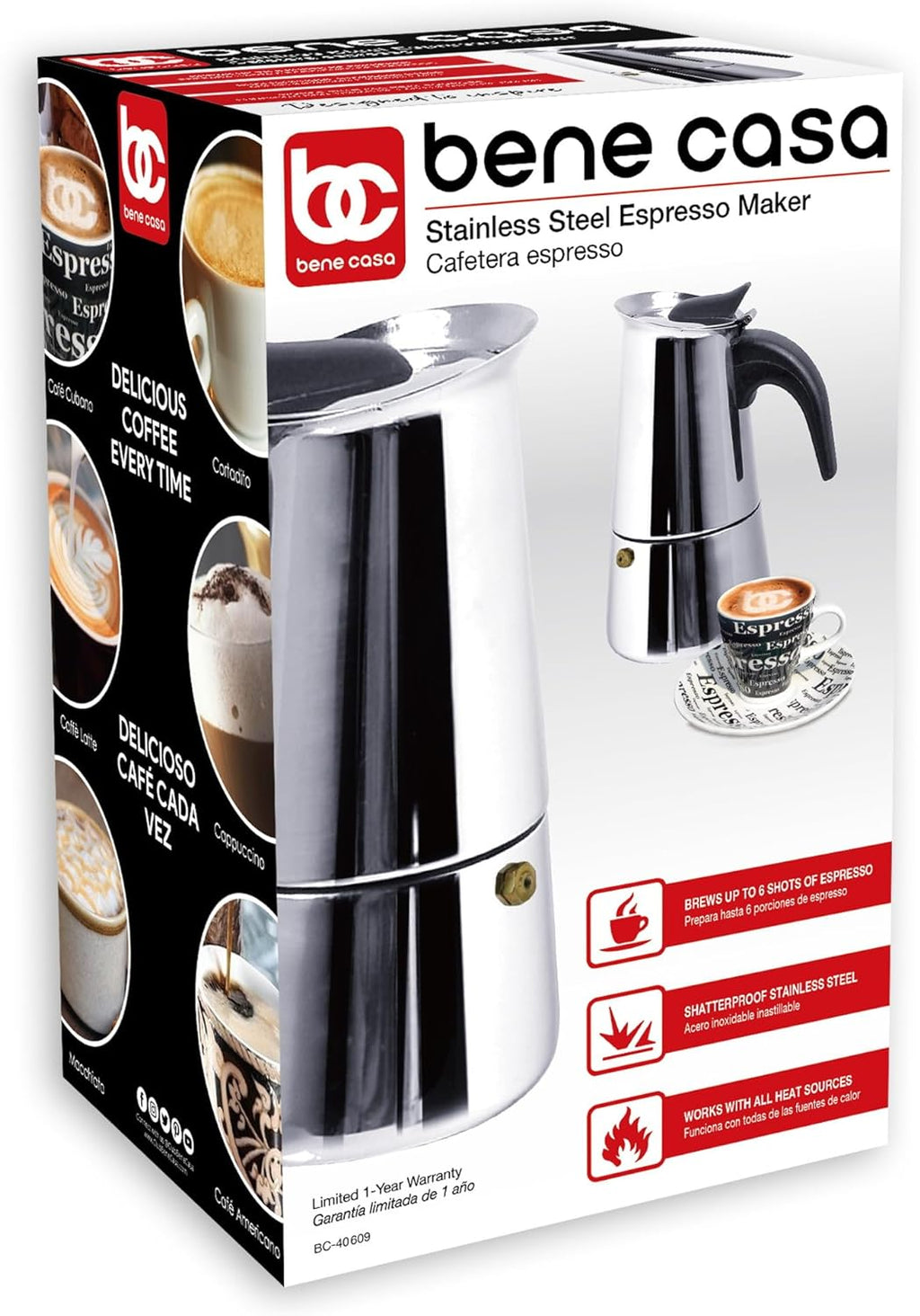 6-Cup Stovetop Espresso Maker with Black Handle A857866