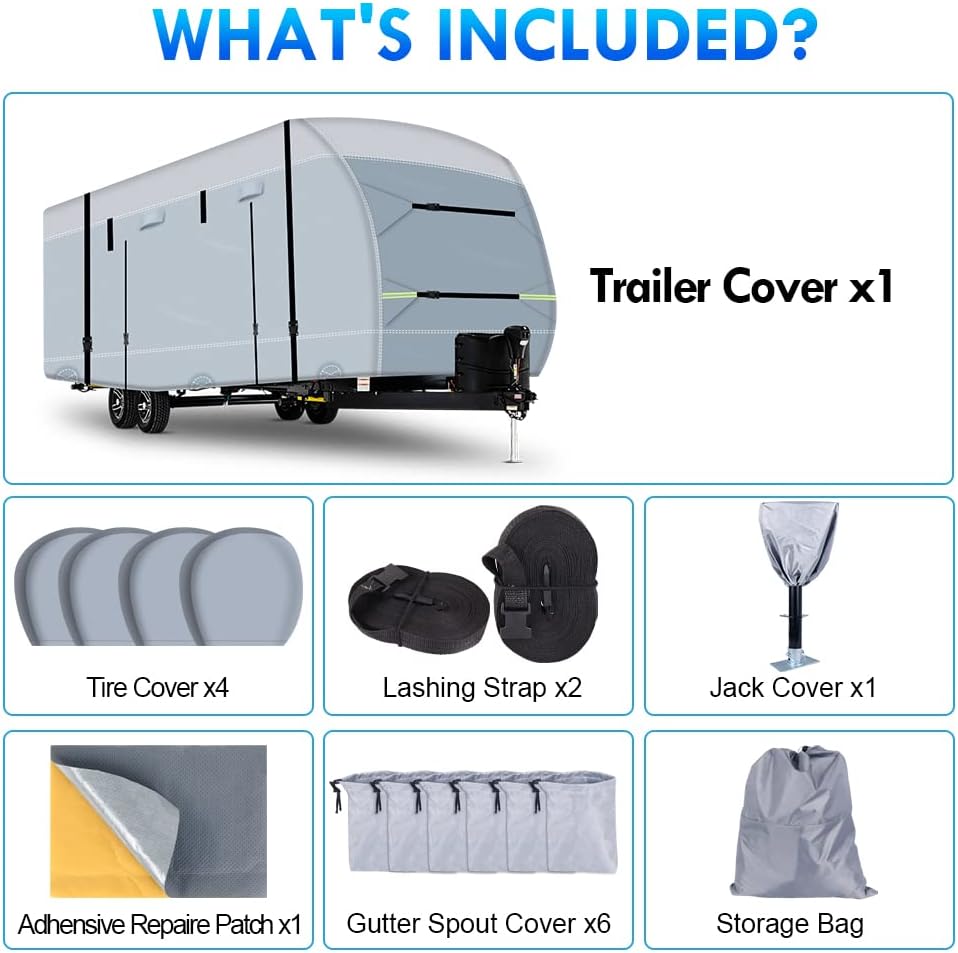600D Ripstop RV Cover with 4 Tire Covers & Tongue Jack Cover & 6 Gutter Cover C20499