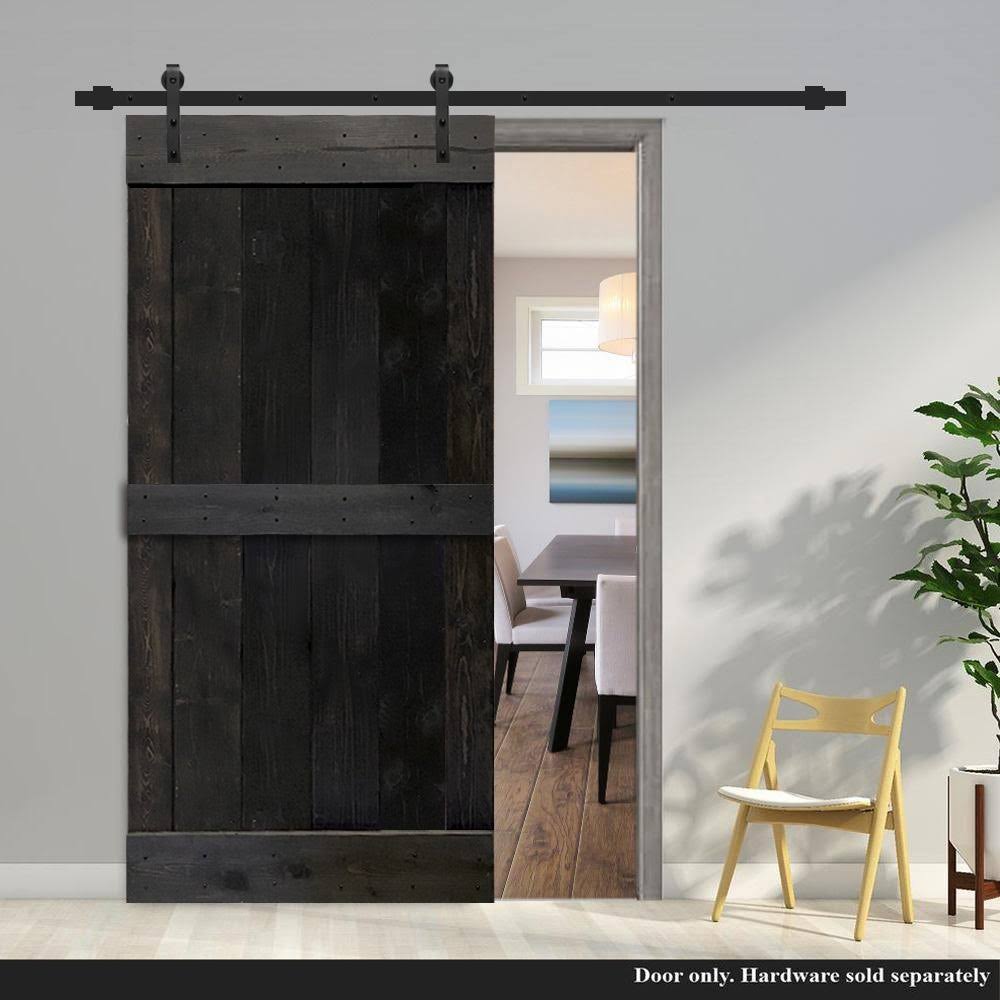 Charcoal Black Solid Wood Interior Sliding Barn Door 38 x 84 D367