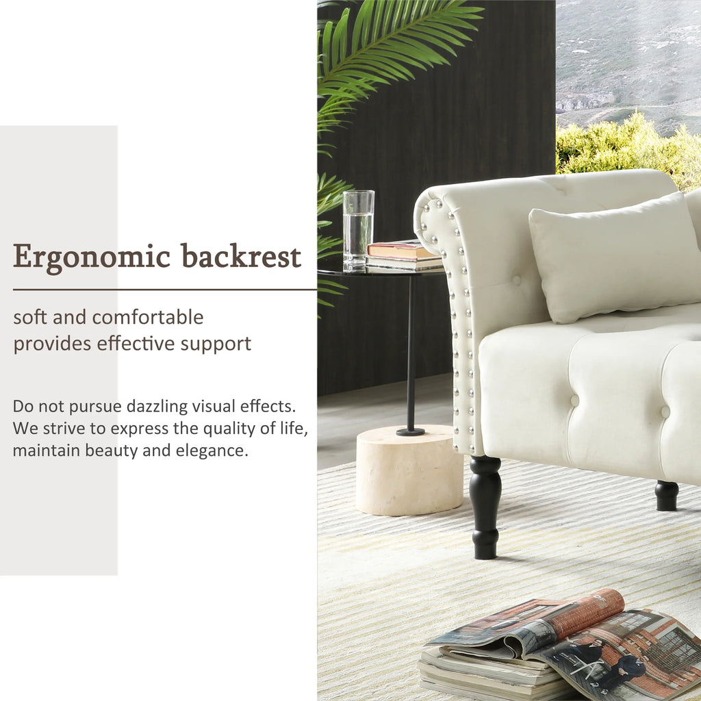 Modern Tufted Chaise Lounge Chair with Solid Wood Legs E86324