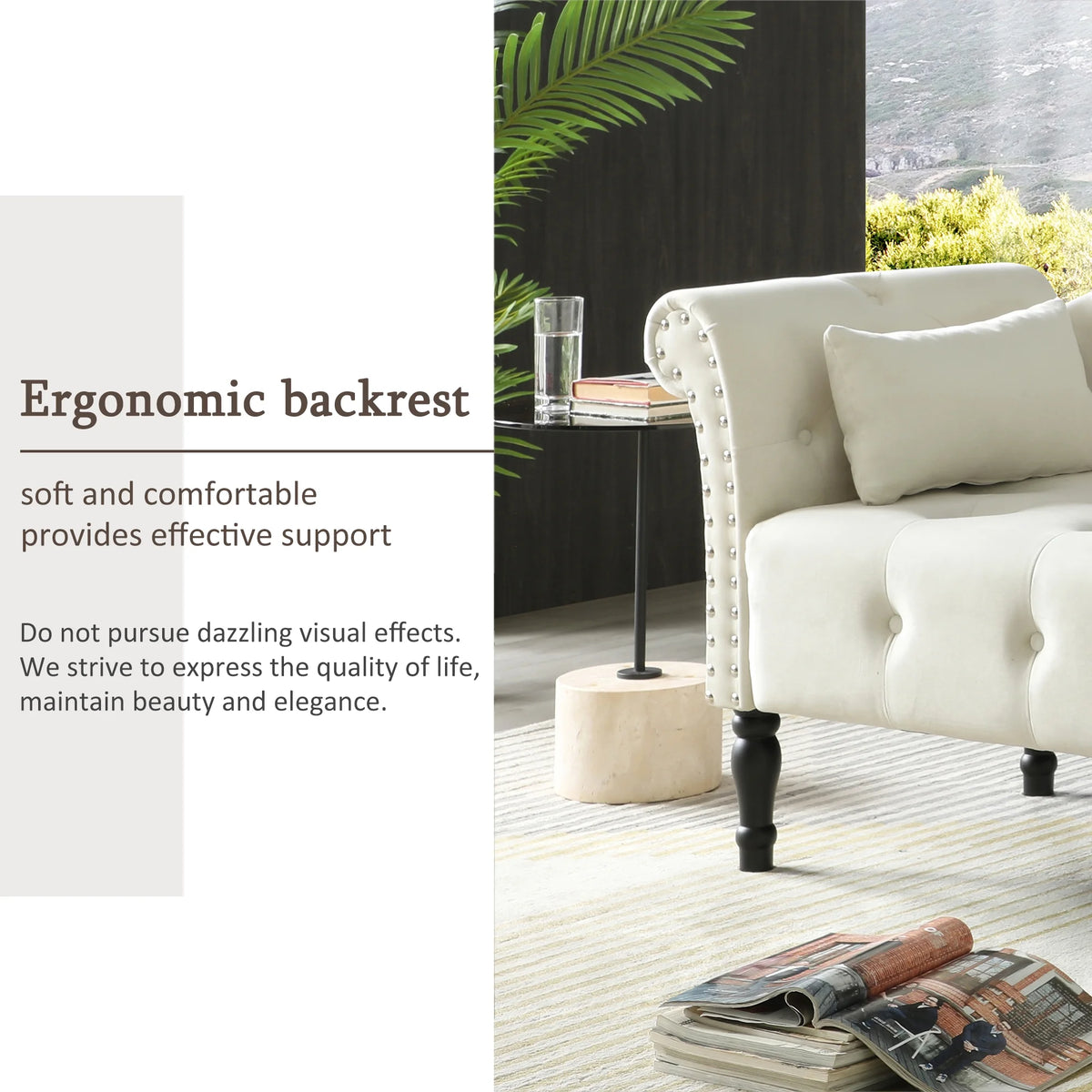 Modern Tufted Chaise Lounge Chair with Solid Wood Legs E86324