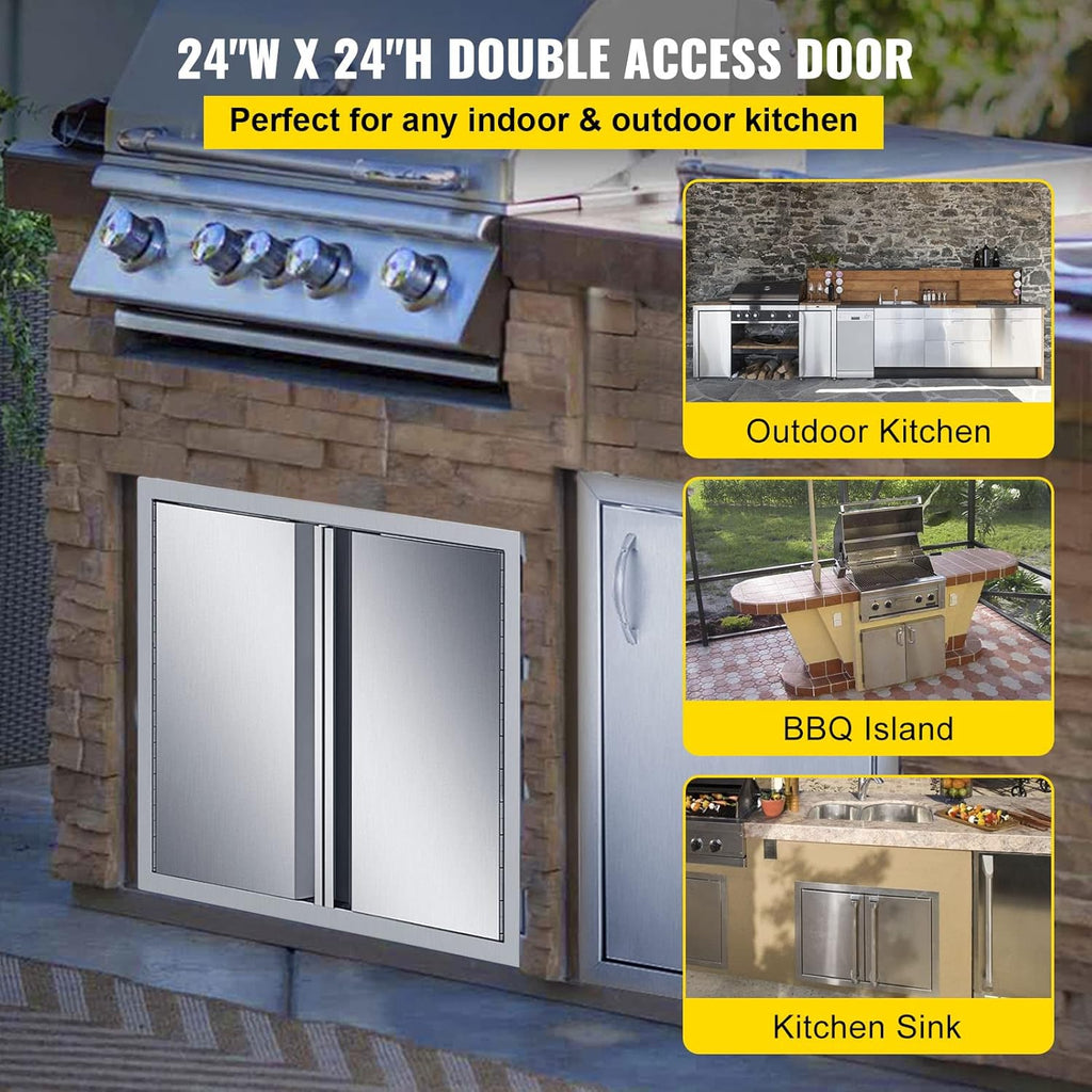 24 x 24 Inch Double BBQ Door Stainless Steel with Recessed Handle P18163