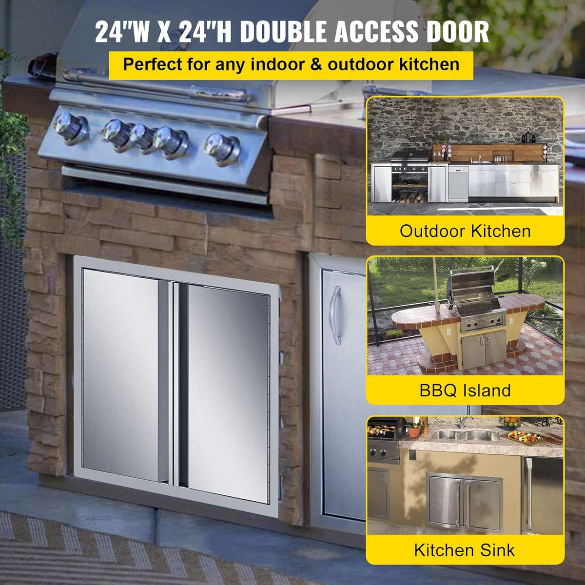 24 x 24 Inch Double BBQ Door Stainless Steel with Recessed Handle P18163