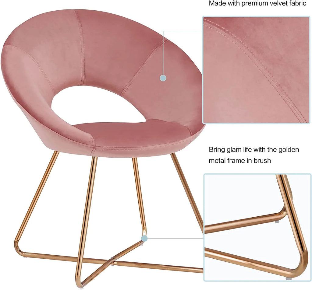 Pink Velvet Upholstered Arm Chair with Golden Metal Frame Legs J8913
