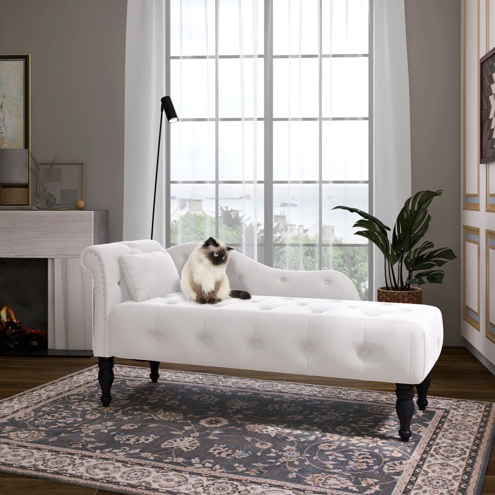 Modern Tufted Chaise Lounge Chair with Solid Wood Legs E86324