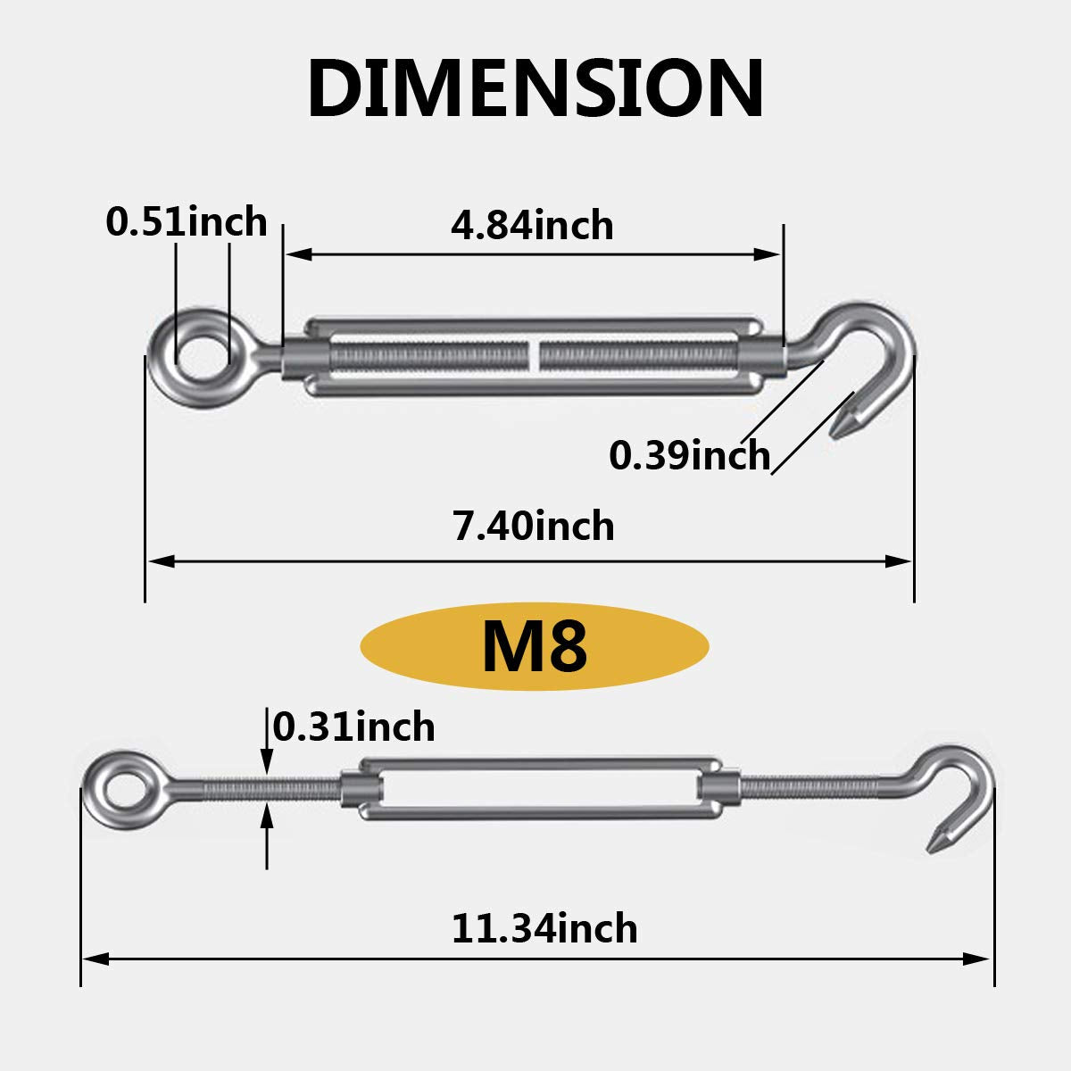 304 Stainless Steel Adjustable Wire Rope Tensioner Kit with Hooks J202