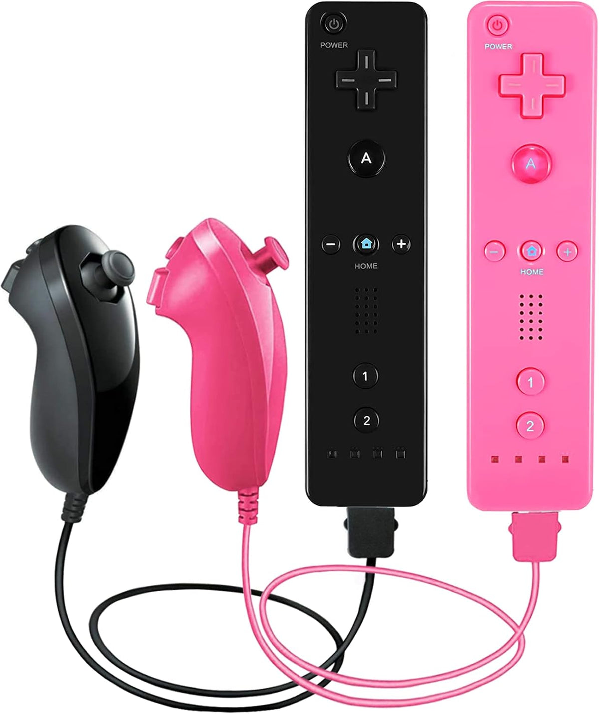 2 Pack Remote Controller and Nunchuck Joystick with Silicone Case and Wrist Strap (Pink and Blue) W1561