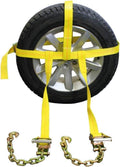 Side Mount Wheel Net with Cam Buckle, Two Ratchets and Chain Extensions, Polyester Webbing I2010