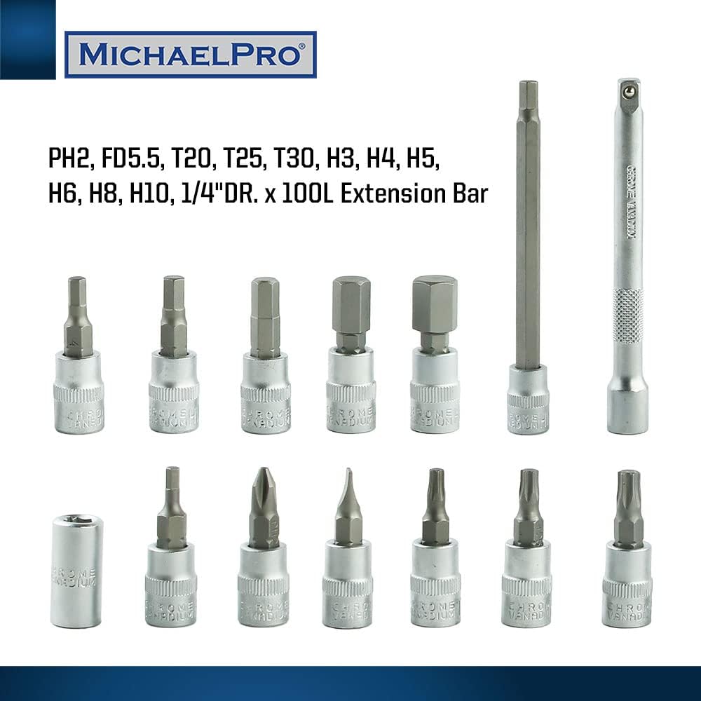 1/4-inch Drive Click Torque Wrench Set with Bits and Extension Bars Y50555