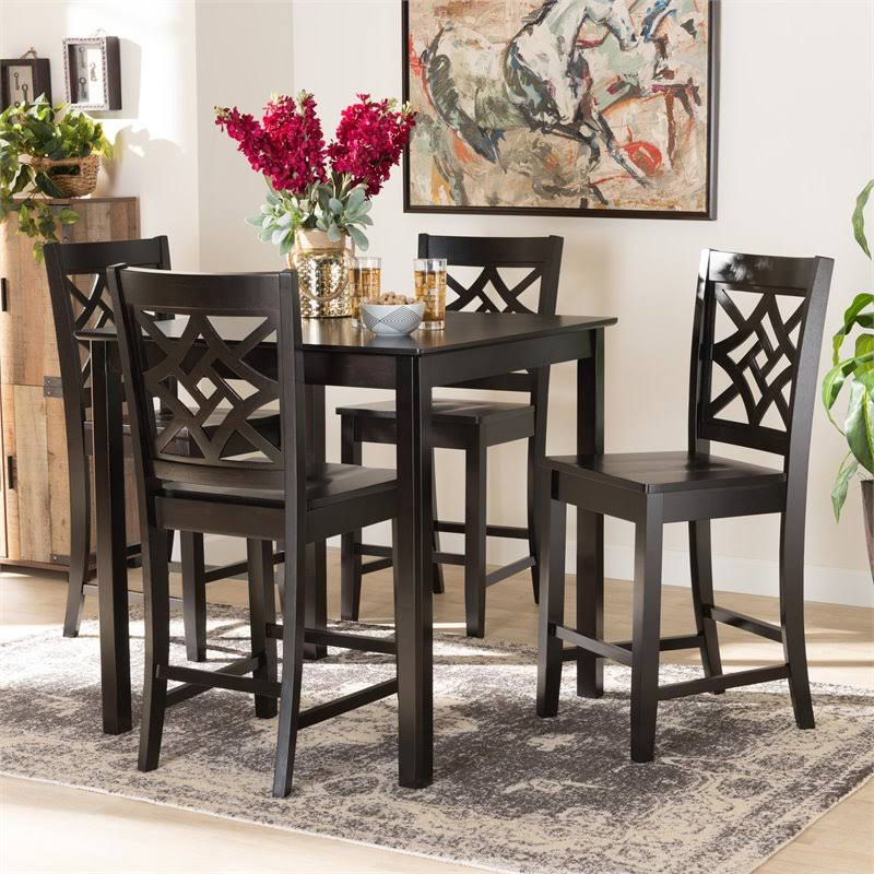 Transitional Dark Brown Finished Wood 5-Piece Pub Set K124842