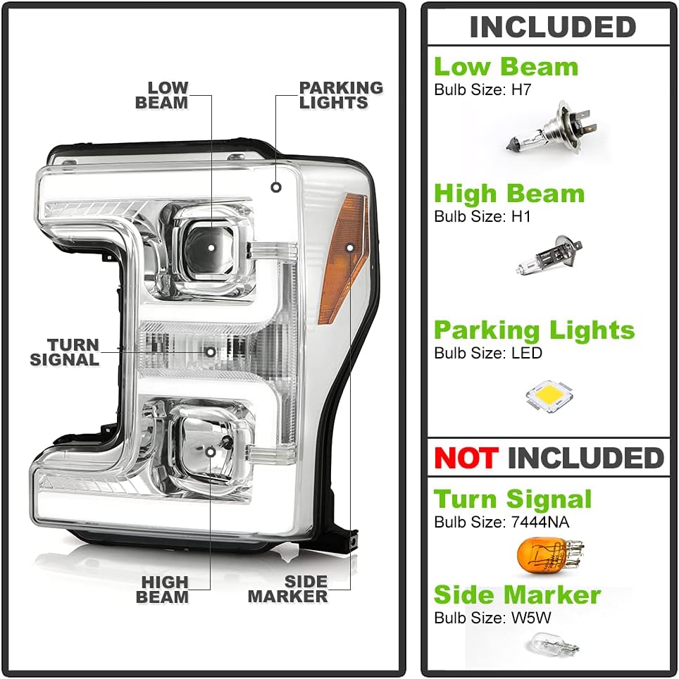 Chrome Dual LED Tube Projector Headlights Set Left+Right U1748