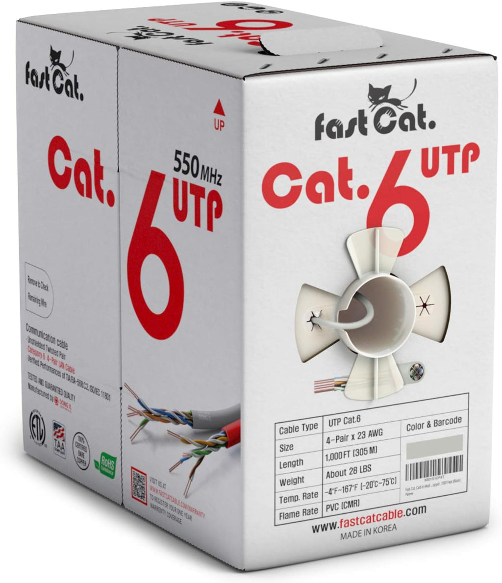 Cat6 Ethernet Cable 1000ft 23 AWG CMR Solid Bare Copper UTP LAN Cable Gray A50173