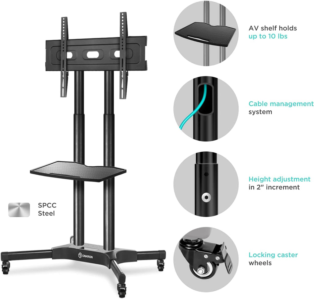 Mobile TV Stand Rolling TV Cart for 40 to 65 Inch LCD LED TV Screens with Wheels Shelves Z621