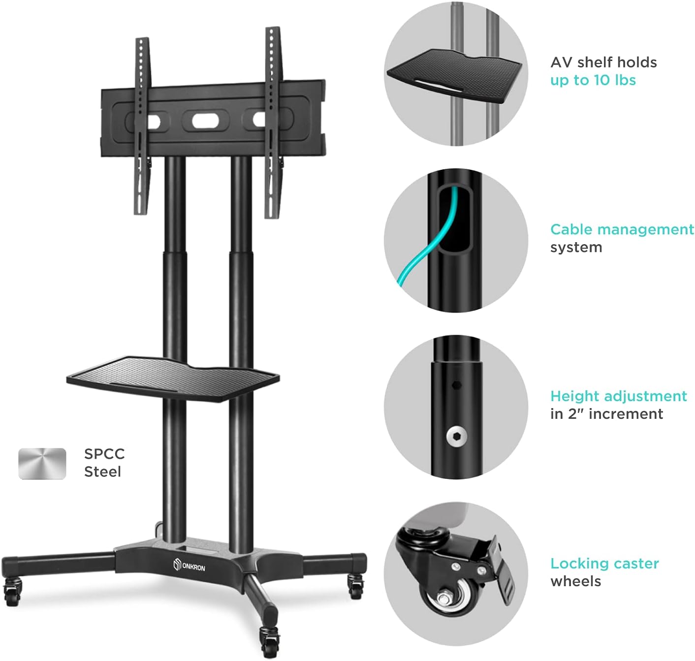Mobile TV Stand Rolling TV Cart for 40 to 65 Inch LCD LED TV Screens with Wheels Shelves Z621