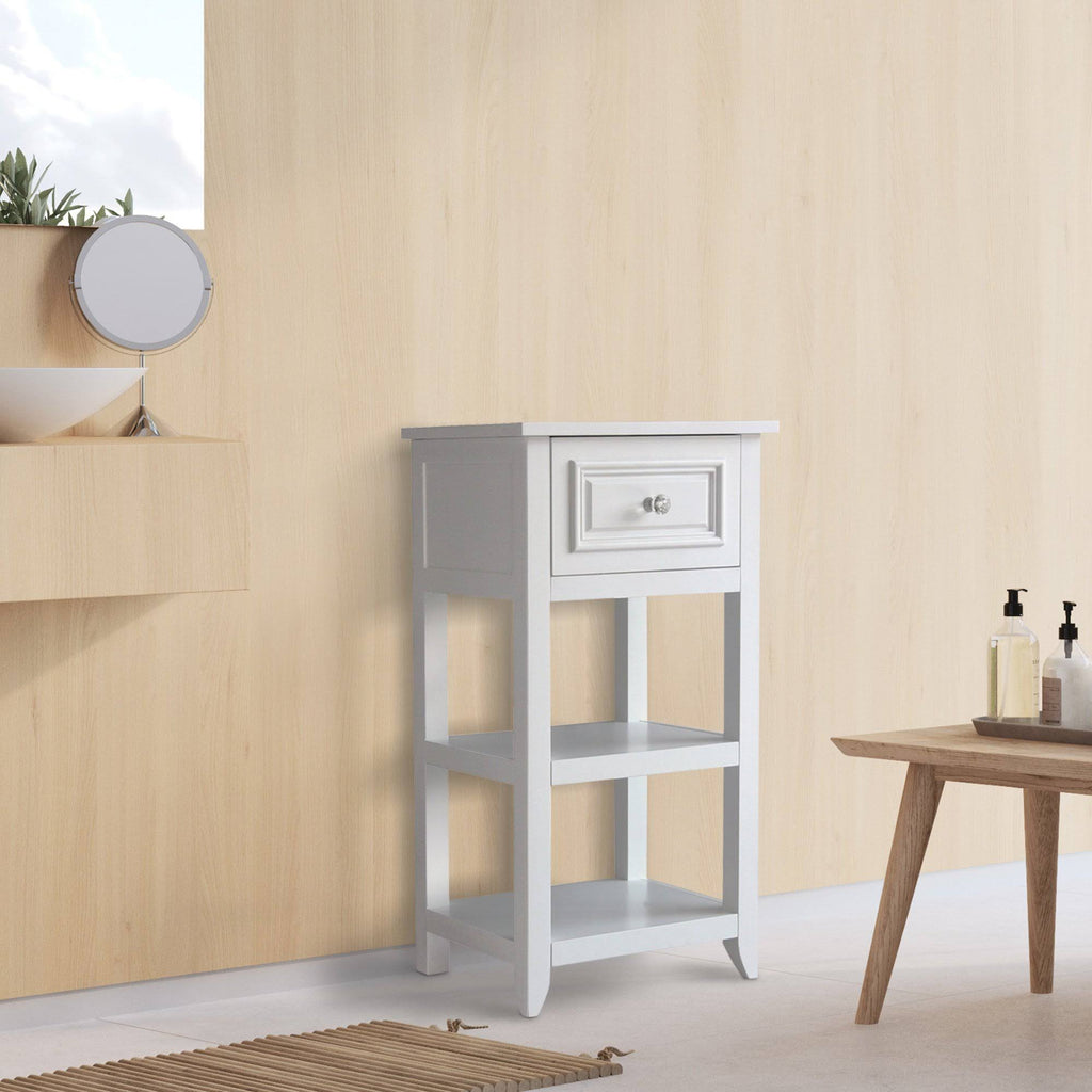White Floor Cabinet with 1 Drawer and Shelves N182763