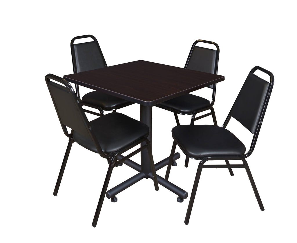 Cherry Square Breakroom Table & 4 Black Stack Chairs M938056