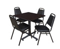 Cherry Square Breakroom Table & 4 Black Stack Chairs M938056