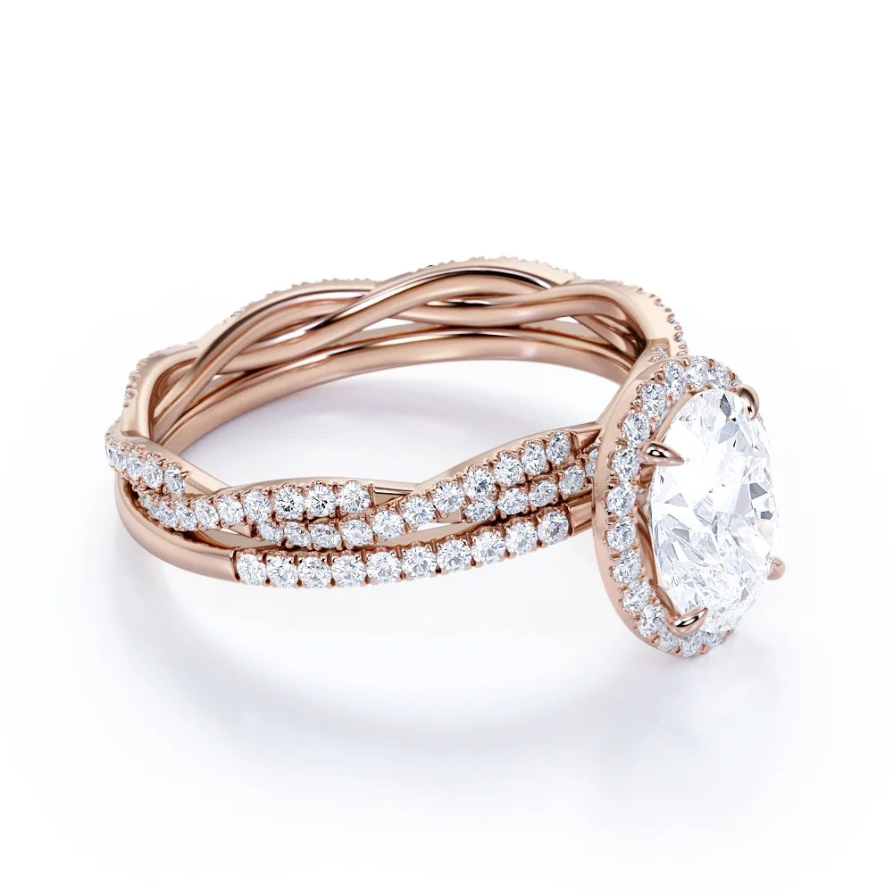 1.75 Carat Oval Cut Moissanite Bridal Ring Set in 18k Rose Gold Over Silver K862