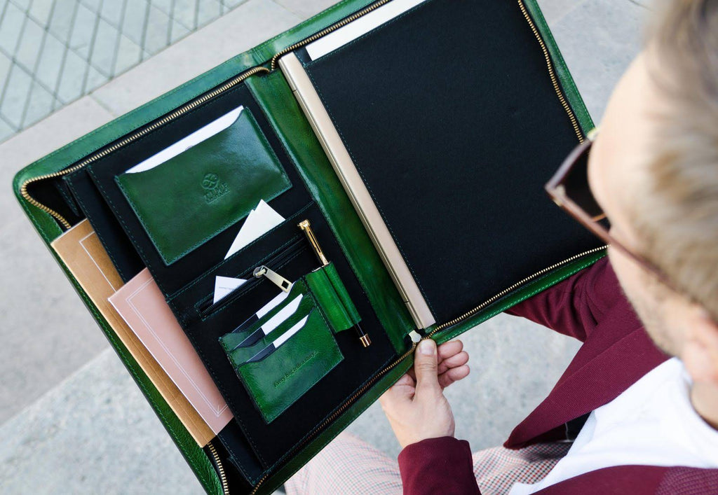 Green Leather Portfolio Document Folder B250