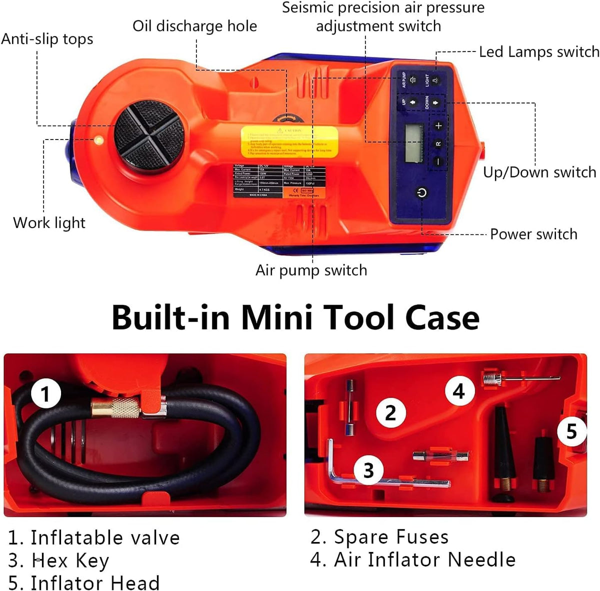 Electric Hydraulic 5 Ton Car Floor Jack with Impact Wrench O84371