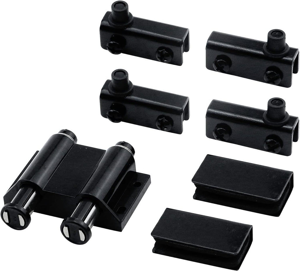 Stainless Steel Glass Door Pivot Hinge Double Head Magnetic Catch Closures ABS Black with Clamp Set for 5-6mm Glass Door S88231