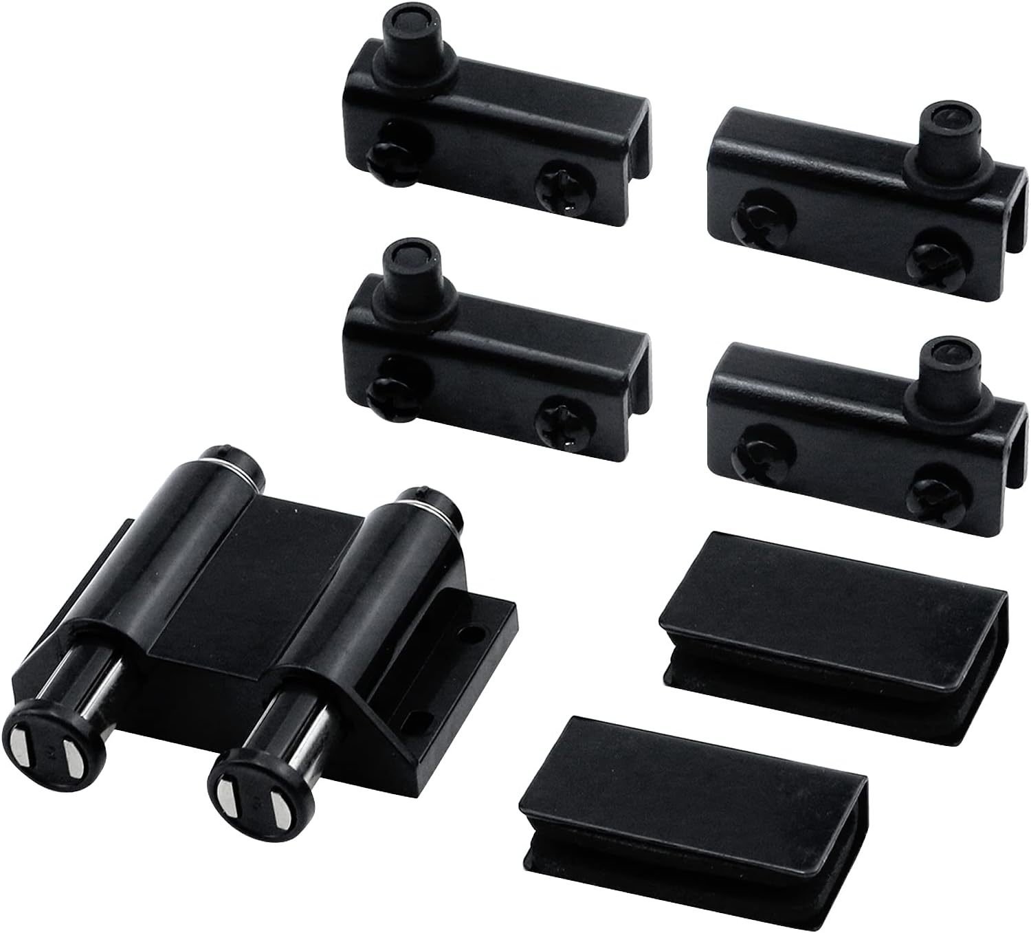 Stainless Steel Glass Door Pivot Hinge Double Head Magnetic Catch Closures ABS Black with Clamp Set for 5-6mm Glass Door S88231