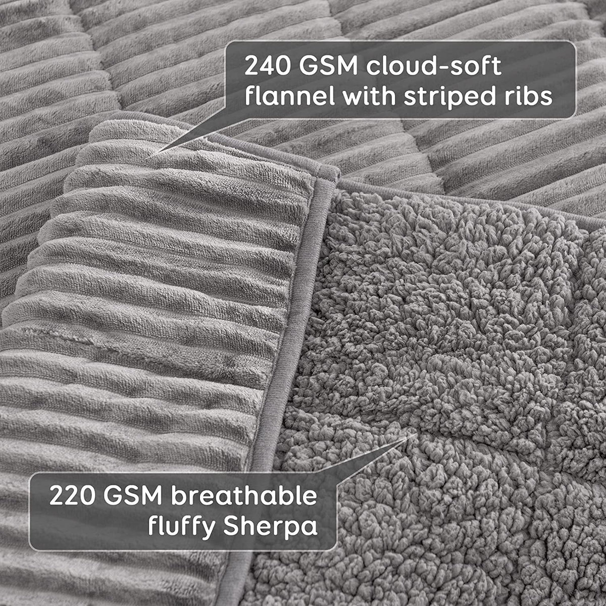 Gray Sherpa Fleece Weighted Blanket Queen Size 15lbs 60"x80" H449