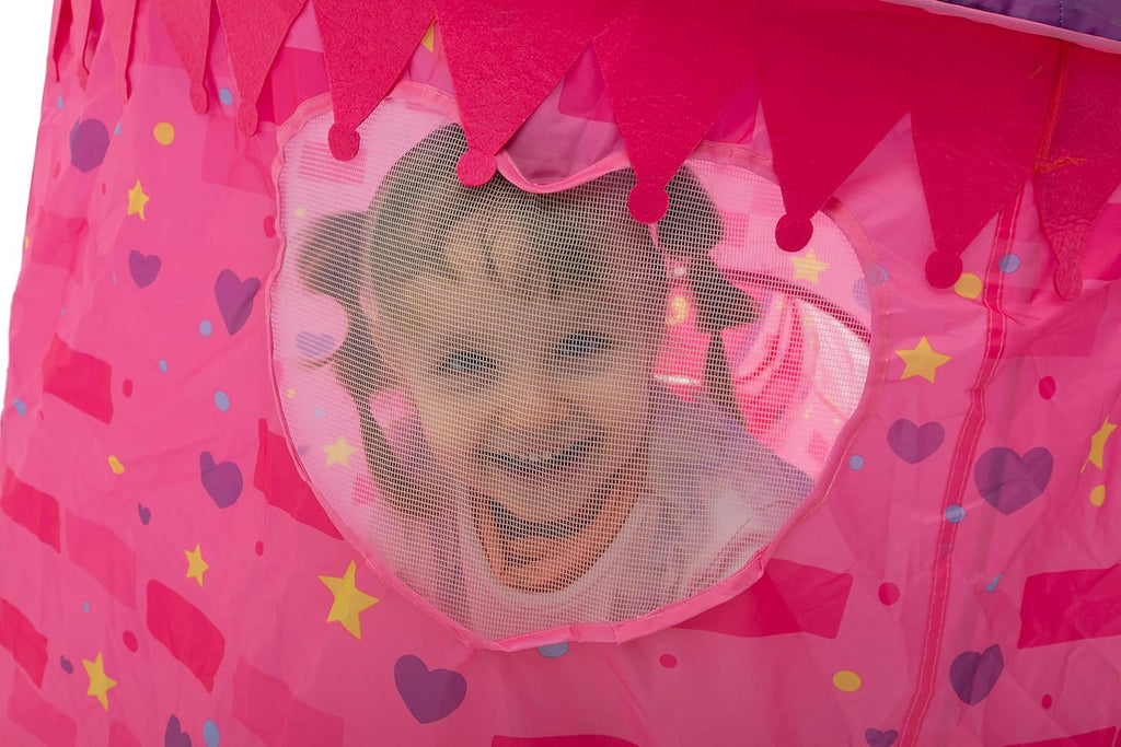 Pink Castle Play Tent with Pop Up Tunnel and Playhouse Kids Indoor Outdoor Play Tent Set Y95254
